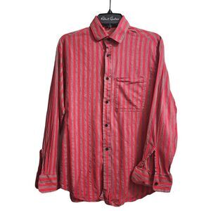 Vtg Valiant Men's Red Gray Striped Button-Down‎ Casual Shirt Size S